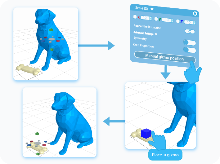 Click to manually set the gizmo position of the Scale tool